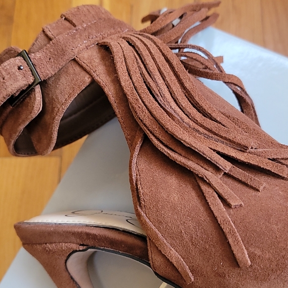 💋Jessica Simpson Marienna Fringe Suede Heels - Picture 7 of 7
